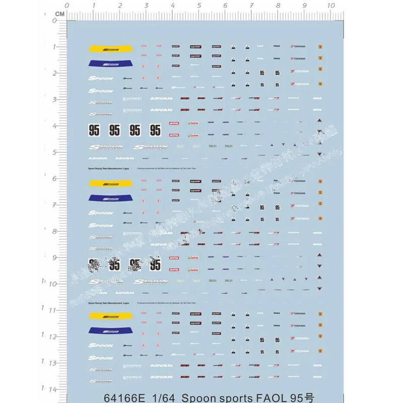 Model Kit Water Decal - ウォーターデカール付きスポーツスプーンキット,95モデル,1:64