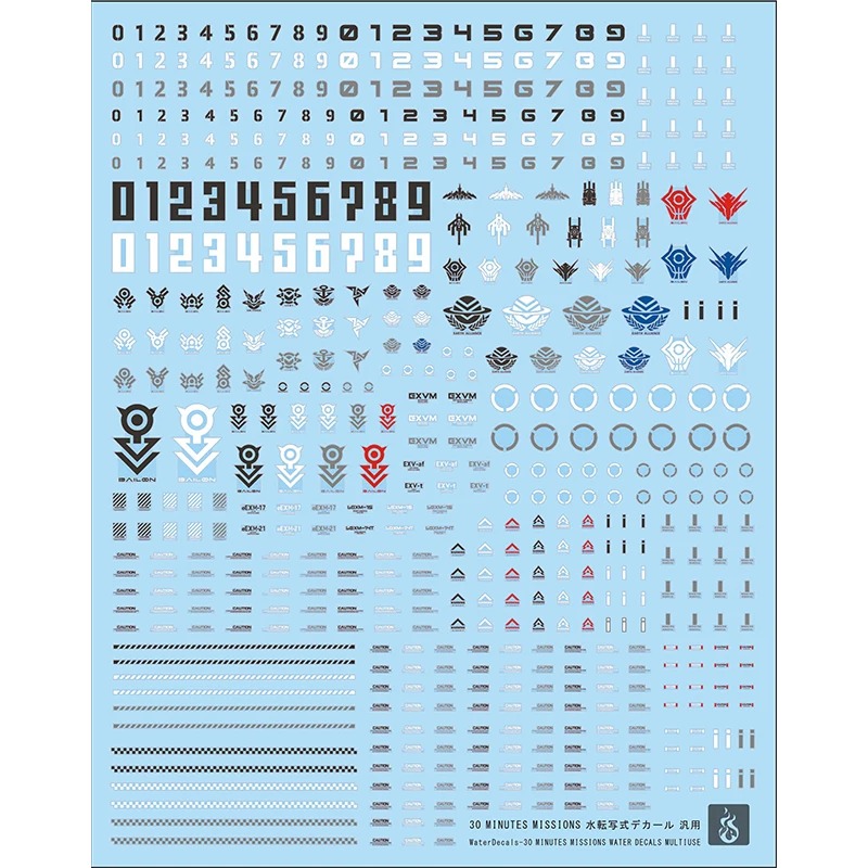 Model Kit Water Decal - 1/144 30分ミッション用ユニバーサルウォーターステッカー、蛍光多目的ディテールアップウォータースライドデカール（組立モデル用）