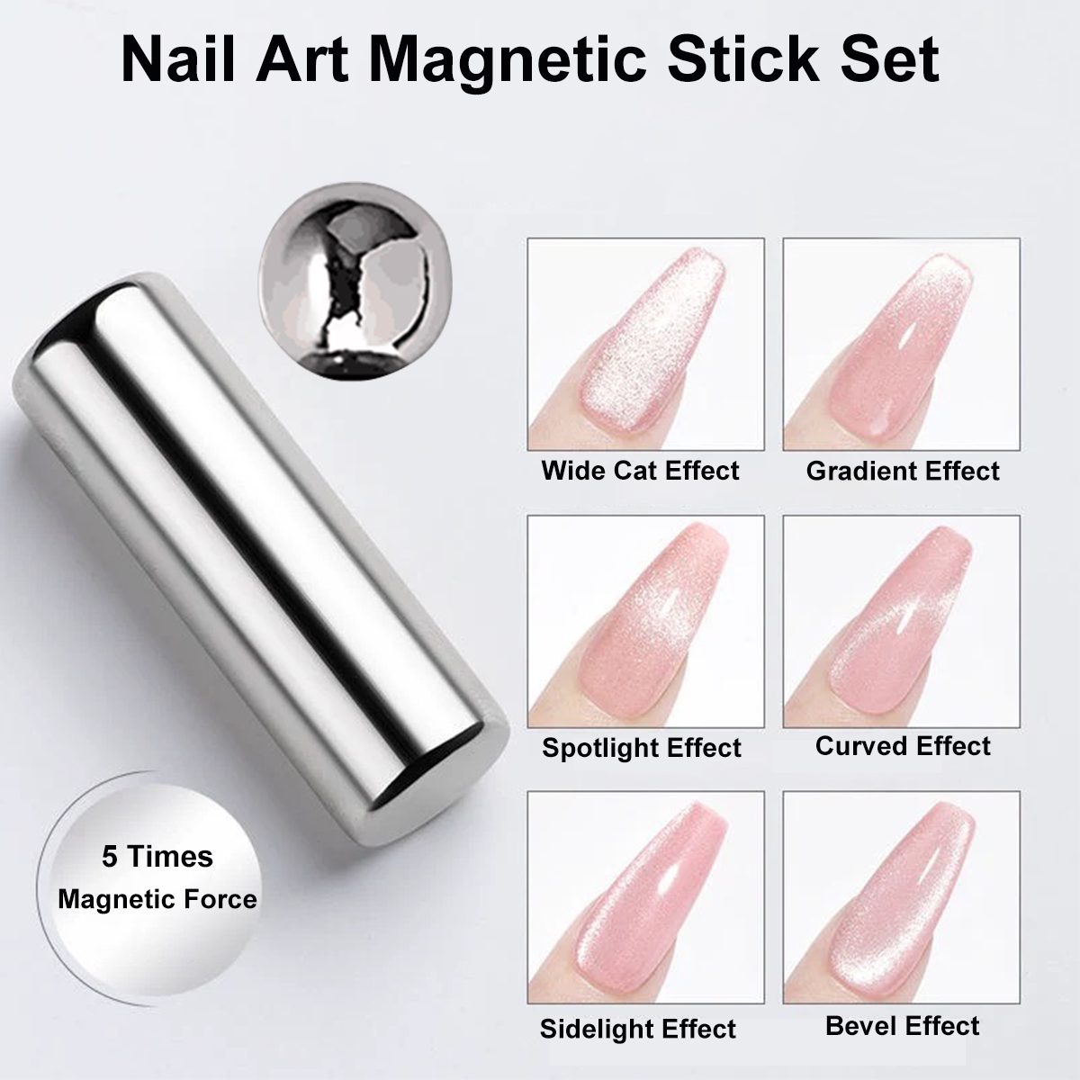 Sanding Stick Set - 2個入り マグネットスチールボール ネイルアート マグネットスティックセット 3D両端フレンチキャットアイマグネット 強力円筒形マグネットツール