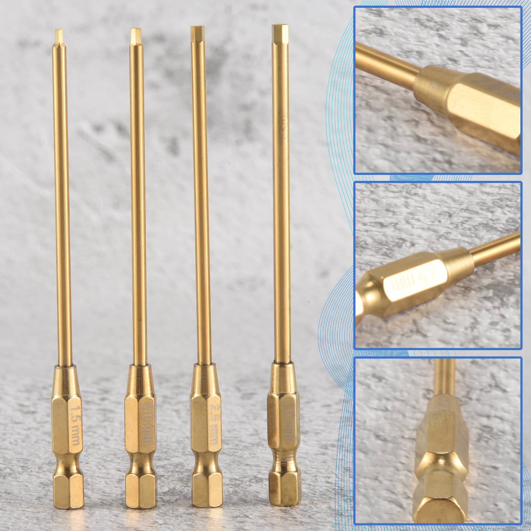 Model Kit Quick - HRBAJ製 チタン製 クイックチェンジ式 六角レンチセット 1.5mm、2mm、2.5mm、3mm 12本セット