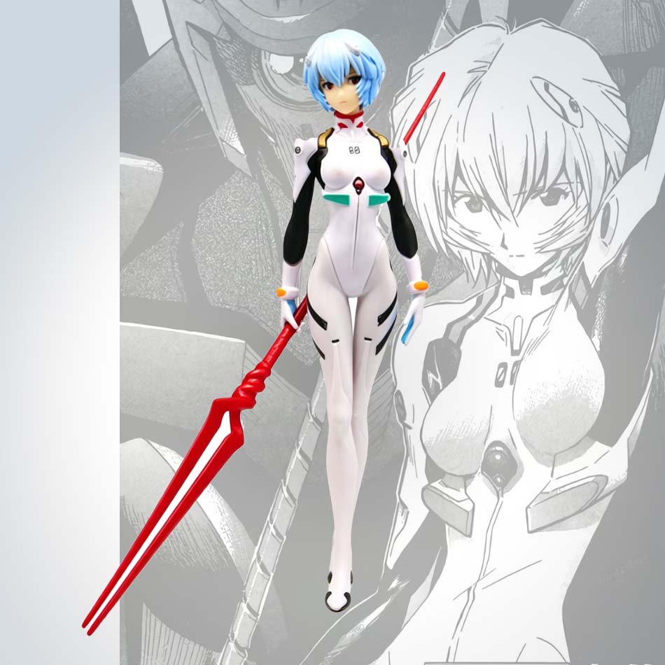 Model Kit Evangelion Bandai - 精巧な綾波レイのアクションフィギュア、ロングニウスの槍、エヴァンゲリオン、アニメ、PVC製コレクタブルオーナメント、デスクデコレーション