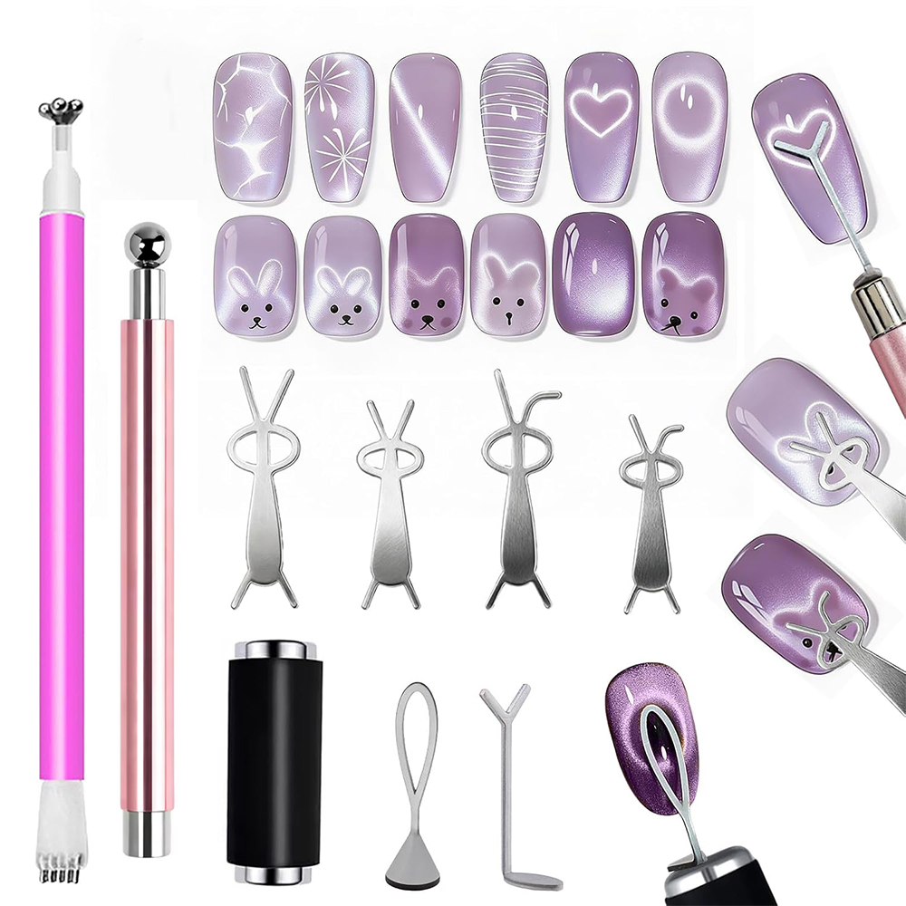 Sanding Stick Set - 10個入りキャッツアイネイルマグネットセット、ネイルアート用磁気スティックツール、ジェルポリッシュ効果用磁気ブロック、ネイルアートアクセサリーキット
