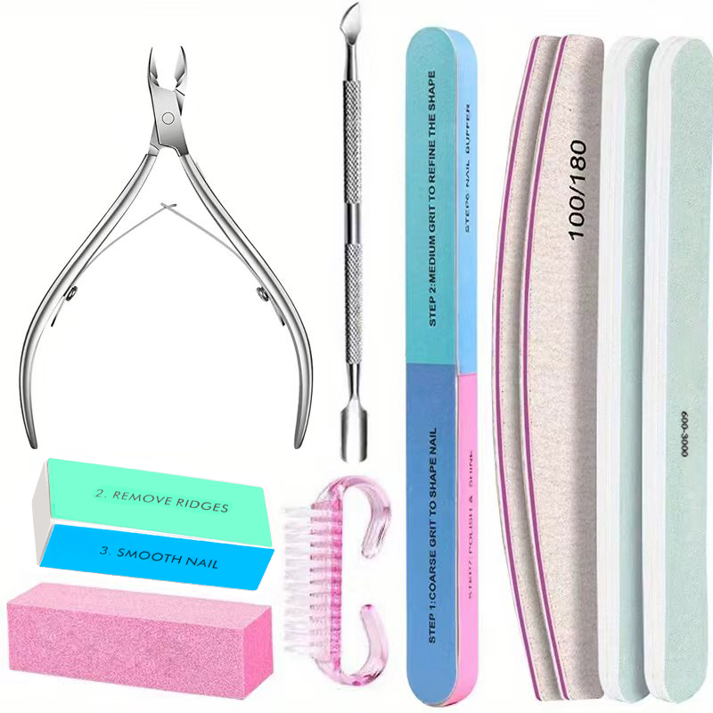 Sanding Stick Set - 10点ネイルアートセット、プロ用グリットファイル、バッファースポンジブロック、ブラシ、ネイルハサミキット、キューティクルニッパー、プッシャー（女性用）