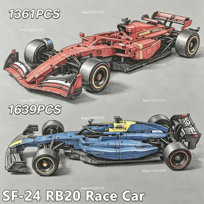 Model Kit Simulator - 1361/1639ピース、テクニカルRB20 SF-24、1/8スケール、レーシングカー、MOC（マイクロスケールモデル）、コレクション用、組み立て式ブロック、車の模型、誕生日プレゼント、おもちゃ。