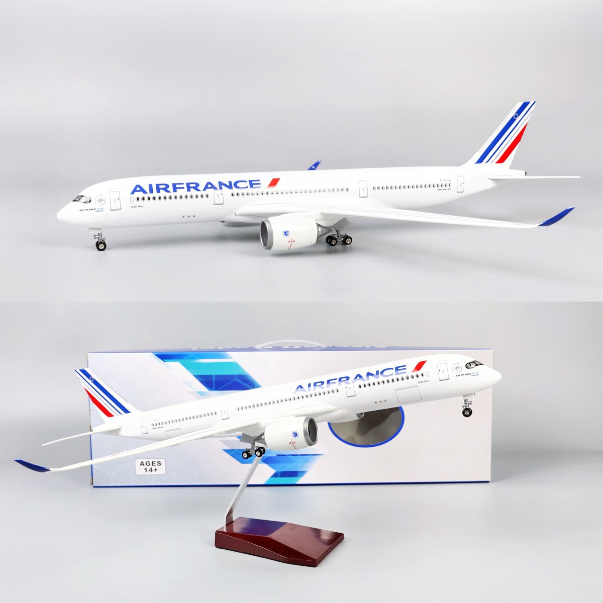Model Kit Simulator - 47 センチメートルエアフランス A350 モデル航空機着陸装置ホイール付き樹脂ダイキャストマシン収集モデル構築キット飛行機のおもちゃ