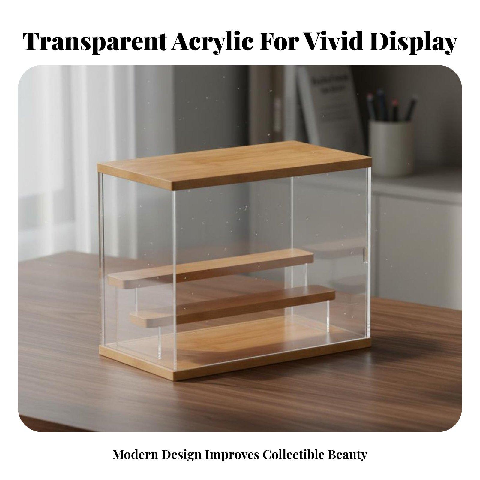 モデルキットや人形用の木製トレイ付き透明アクリルディスプレイ - Model Kit Display Case のレビューと価格